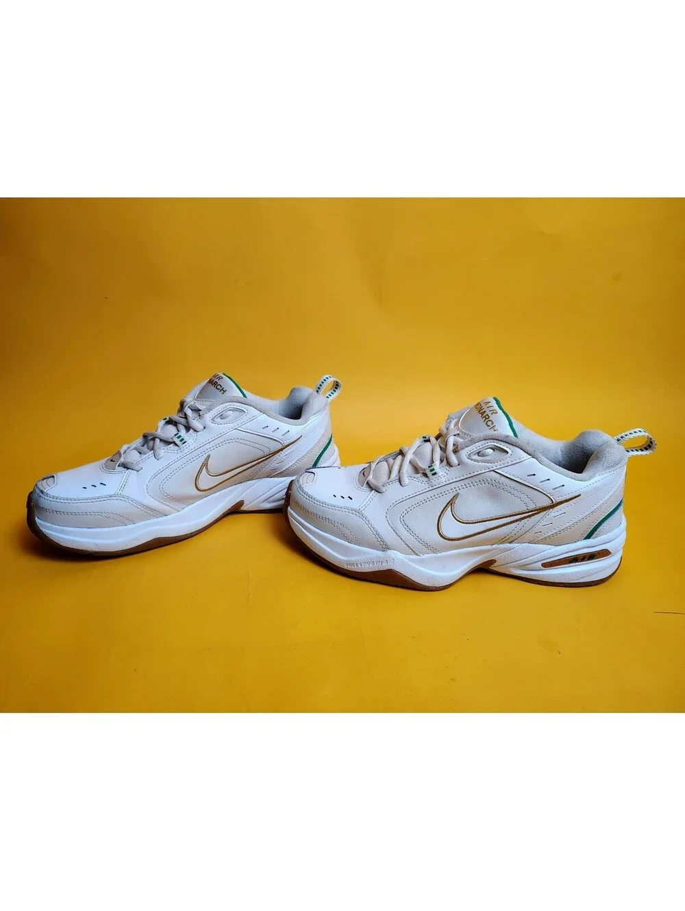 Nike Air Monarch IV White Lucky Green Gold Men's 9.5 Sneakers Shoes 415445-103